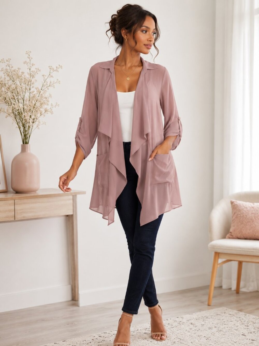 Fashion Nova Light as a Feather Mocha Sheer Duster | S/M
